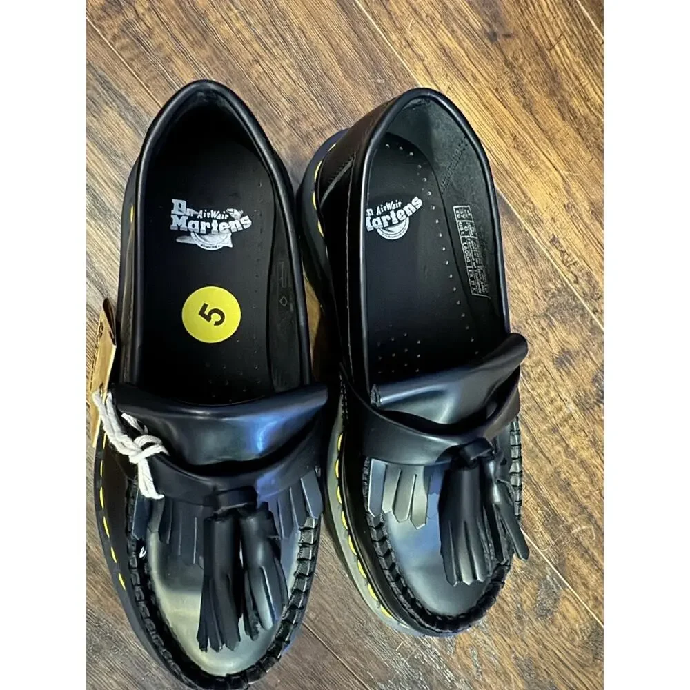 Dr. Martens Adrian Quad Black Platform Loafers Women's 5 Tassel Leather